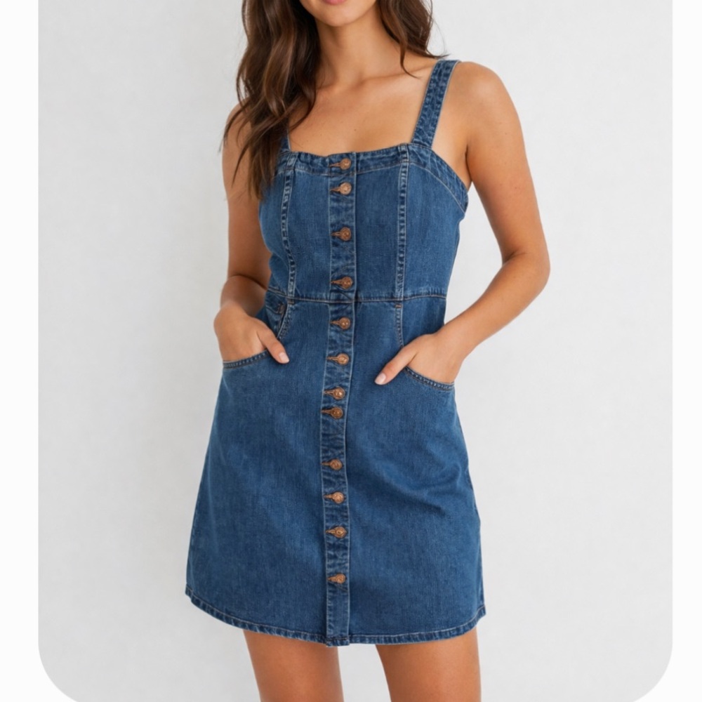 Denim Button-Front Mini Dress - Blue